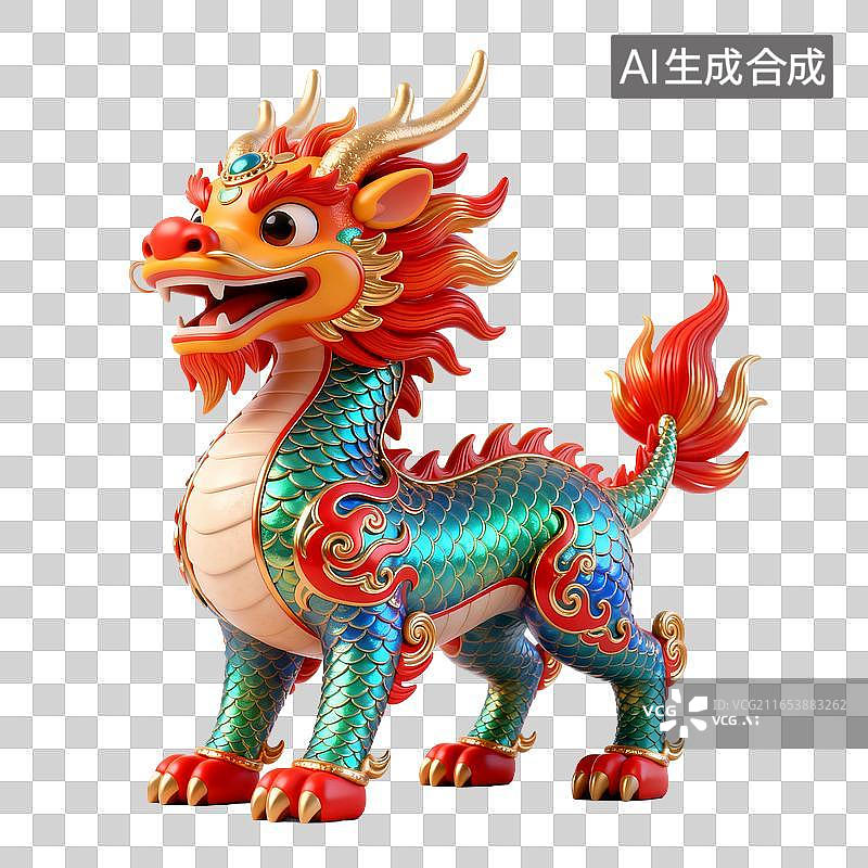 【AI数字艺术】中式瑞兽麒麟龙3D创意摆件图片素材