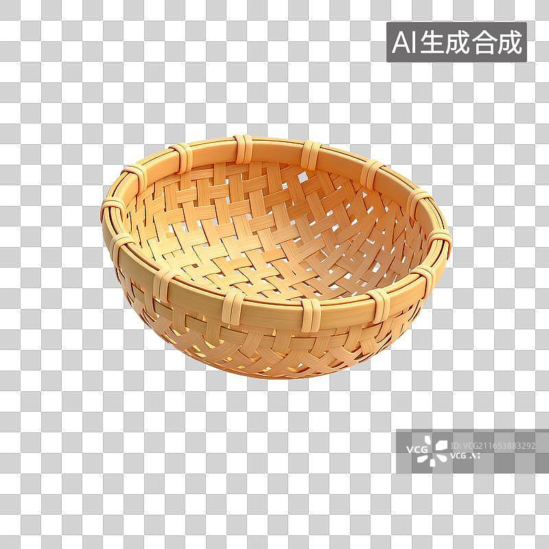 【AI数字艺术】圆形竹编浅筐家用收纳容器图片素材