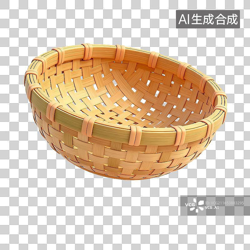 【AI数字艺术】圆形竹编浅筐家用收纳容器图片素材