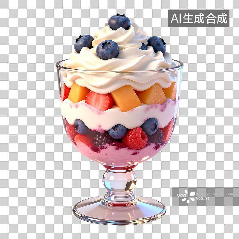 【AI数字艺术】杯装分层水果奶油芭菲甜点图片素材