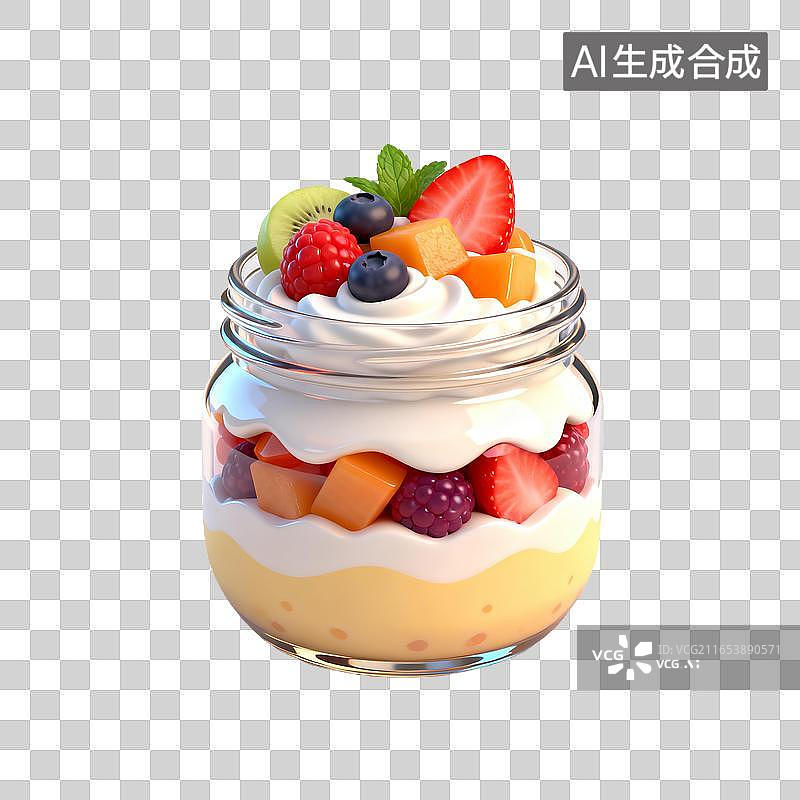 【AI数字艺术】玻璃罐分层鲜果奶油甜品图片素材