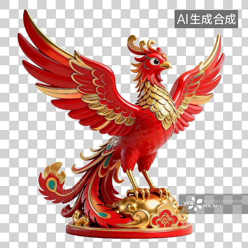 【AI数字艺术】精美金红凤凰摆件展翅造型图片素材