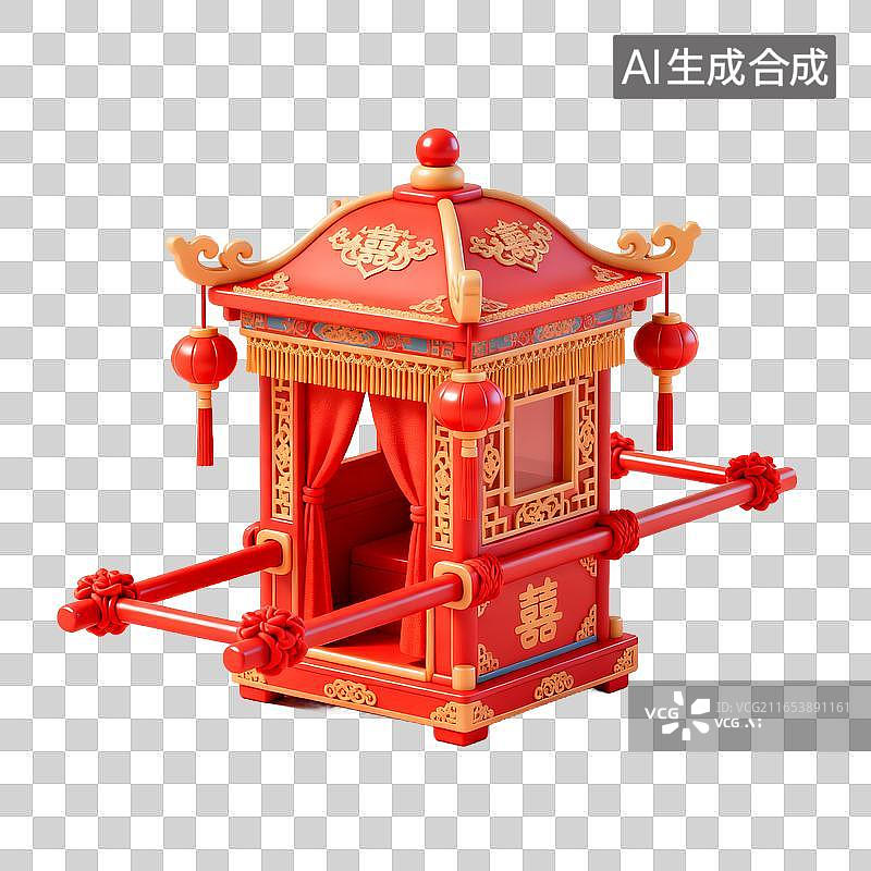 【AI数字艺术】中式传统喜庆婚庆花轿模型图片素材