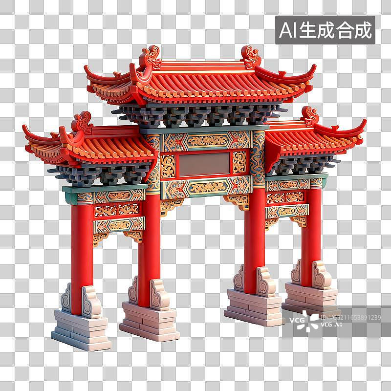 【AI数字艺术】中式传统彩绘牌坊建筑图片素材