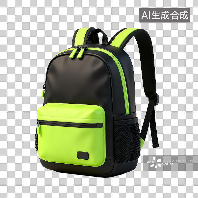 【AI数字艺术】荧光绿黑拼色户外双肩背包图片素材