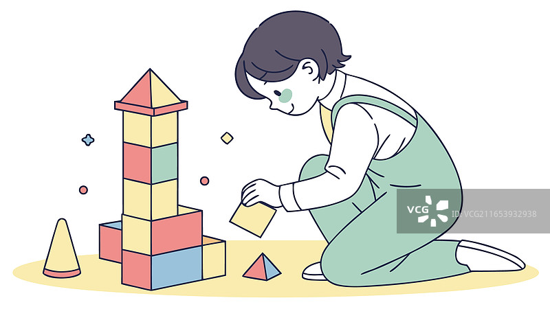 孩子专注于用木块搭建结构图片素材