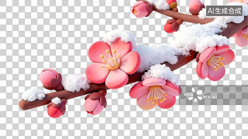 【AI数字艺术】雪覆梅花绽放枝头图片素材
