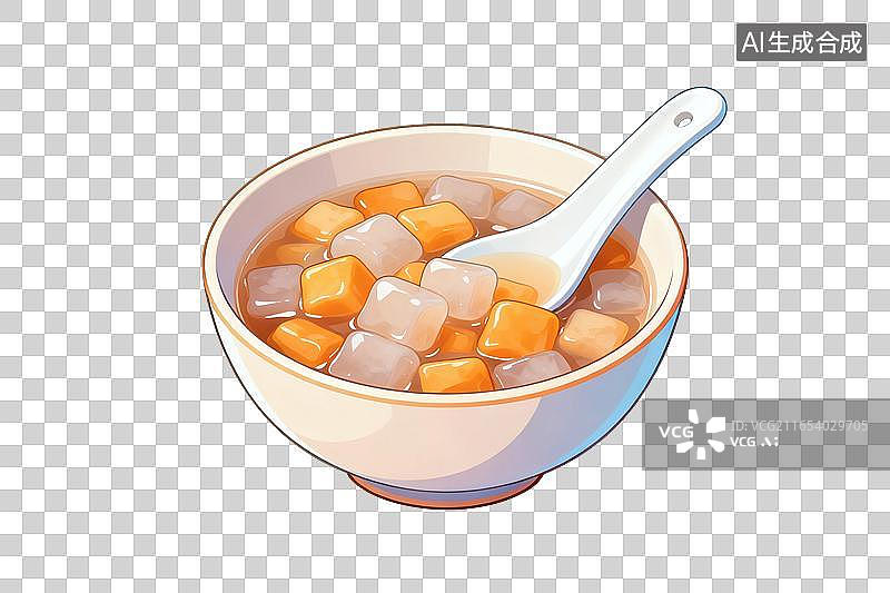 【AI数字艺术】插画风格，一碗芋圆糖水PNG格式的免扣元素图片素材