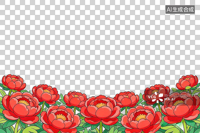 【AI数字艺术】插画风格，一片生长的牡丹花PNG格式的免扣元素图片素材