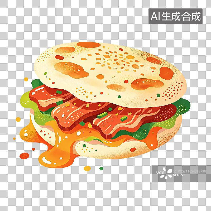 【AI数字艺术】肉夹馍美食插画图片素材