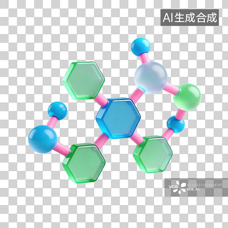 【AI数字艺术】3D磨砂玻璃材质教育主题化学课立体分子结构模型元素图片素材