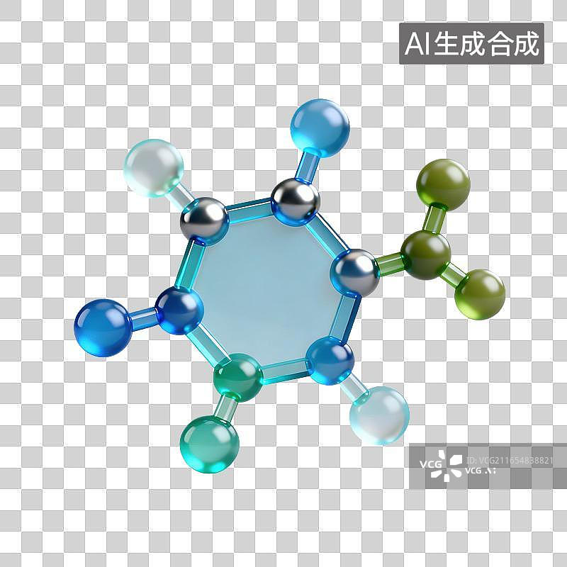 【AI数字艺术】3D磨砂玻璃材质教育主题化学课立体分子结构模型元素图片素材