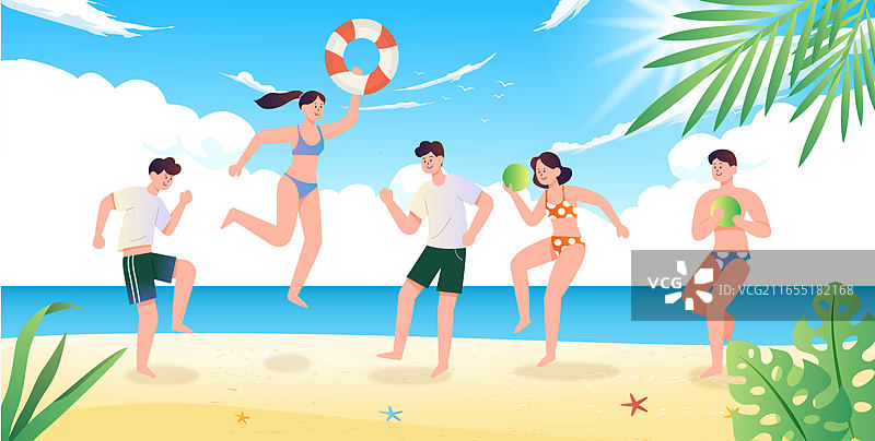 夏天海边沙滩的人图片素材