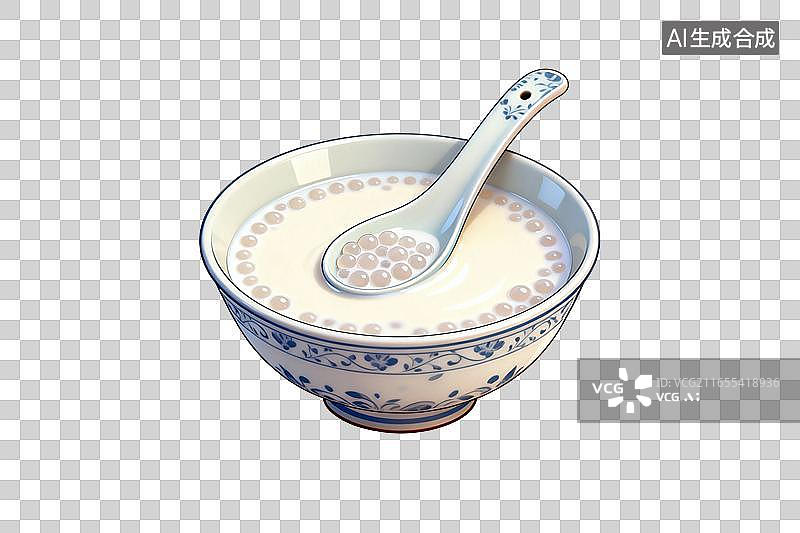【AI数字艺术】插画风格，一碗美味的牛奶西米露PNG格式的免扣元素图片素材