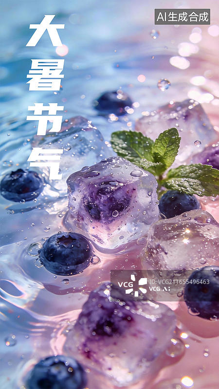 【AI数字艺术】大暑节气沁爽蓝莓图片素材