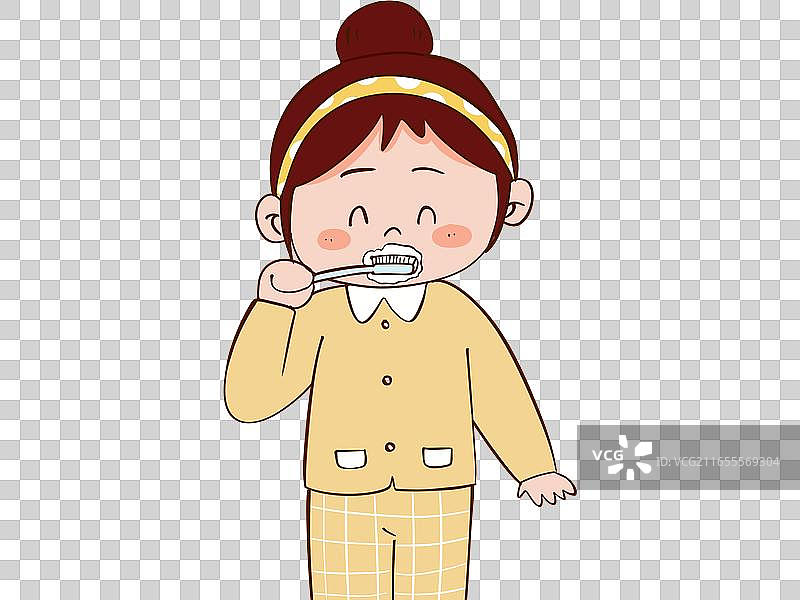 开心刷牙的女孩图片素材
