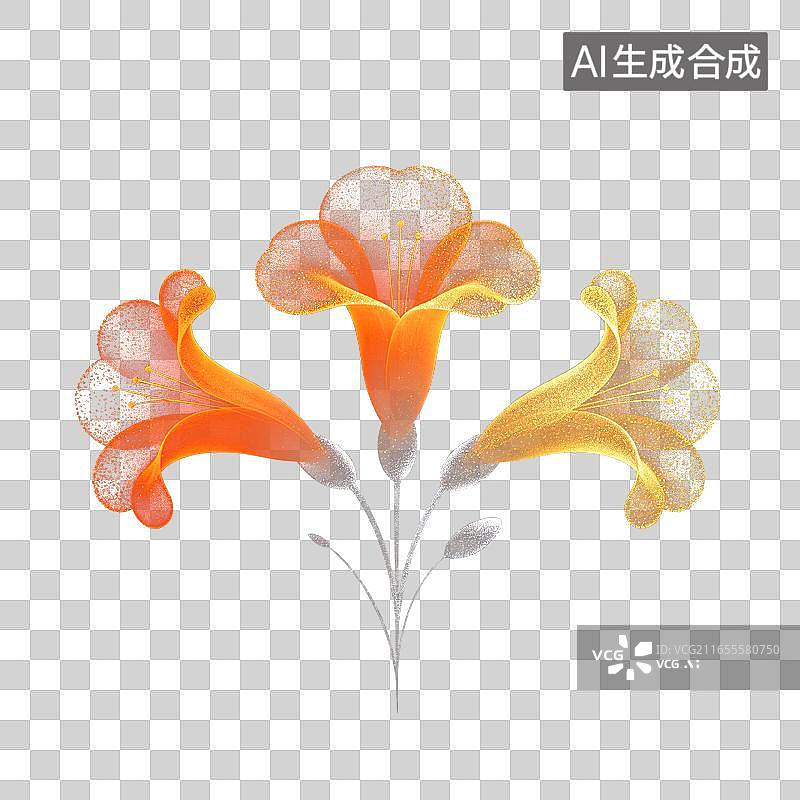 【AI数字艺术】全息粒子渐变凌霄花图片素材