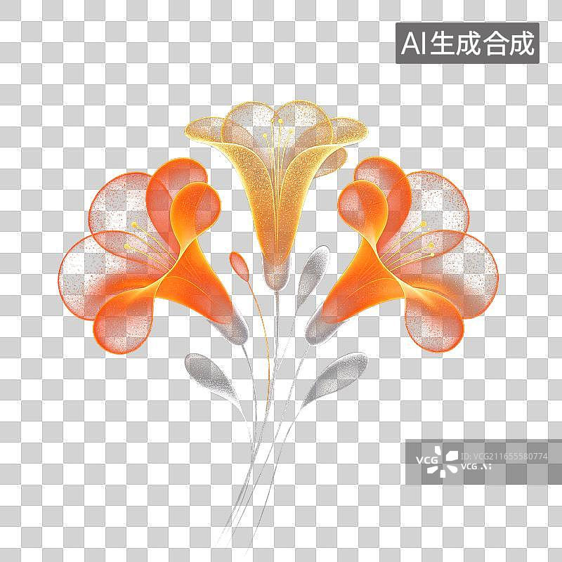 【AI数字艺术】全息粒子渐变凌霄花图片素材
