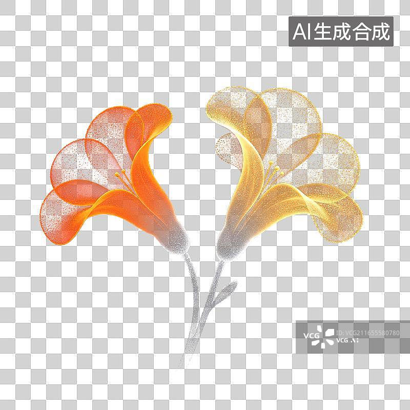 【AI数字艺术】全息粒子渐变凌霄花图片素材