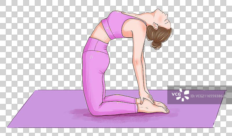 女性瑜伽经典体式动作骆驼式手绘插画免抠素材图片素材