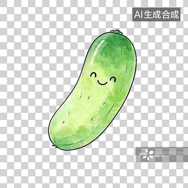 【AI数字艺术】水彩风格微笑黄瓜插画图片素材