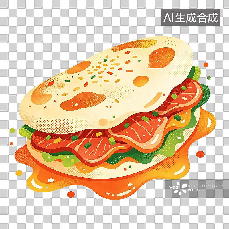 【AI数字艺术】肉夹馍美食插画图片素材