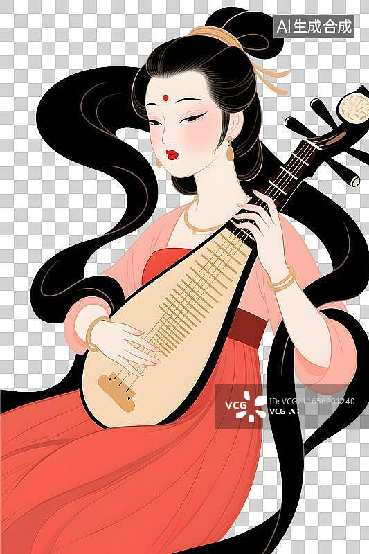 【AI数字艺术】古风琵琶仕女图图片素材