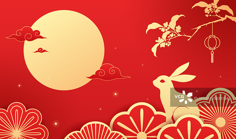 中国风中秋节红色喜庆元素插图图片素材