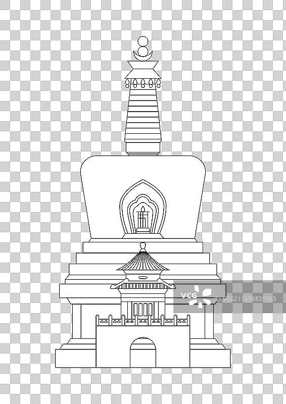 北京北海公园白塔建筑轮廓线稿图片素材