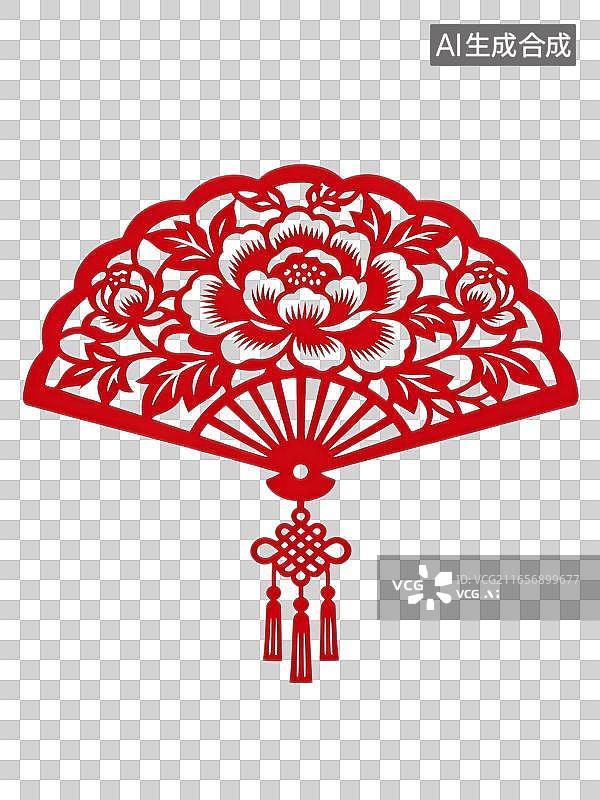 【AI数字艺术】新年春节节日元旦跨年剪纸装饰扇子图片素材