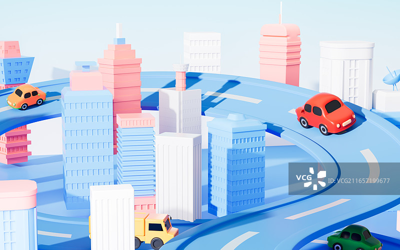 卡通城市和创意道路3D渲染图片素材