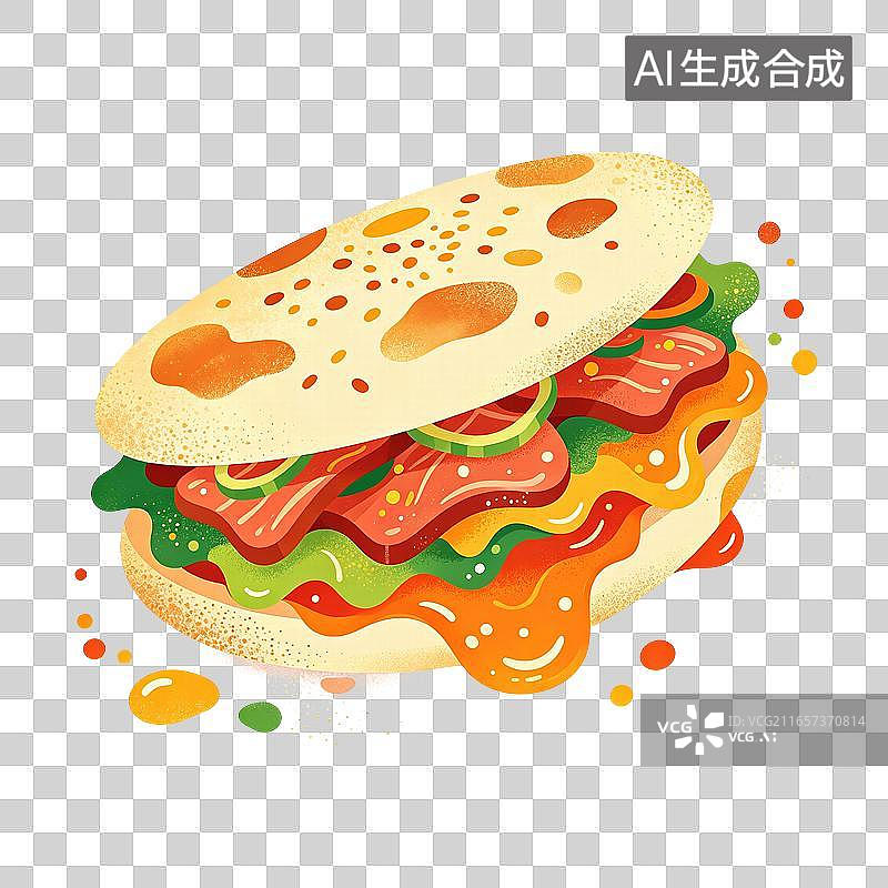 【AI数字艺术】肉夹馍美食插画图片素材