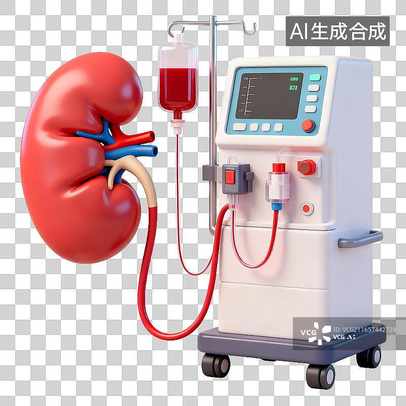 【AI数字艺术】透析设备连接肾脏进行肾病治疗图片素材