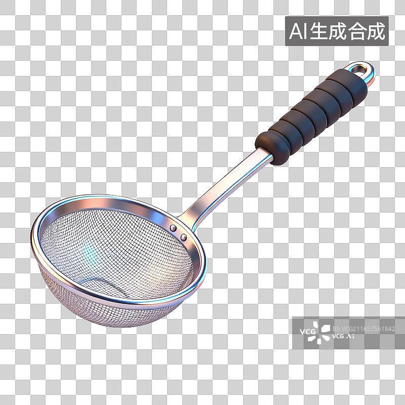 【AI数字艺术】金属带柄厨房漏勺滤勺图片素材
