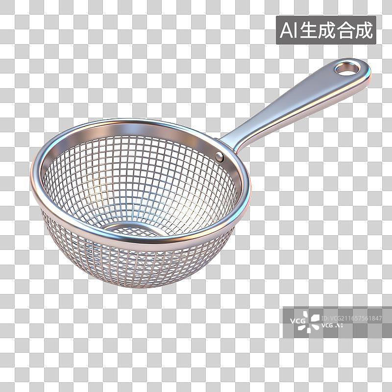 【AI数字艺术】金属带柄厨房漏勺滤勺图片素材