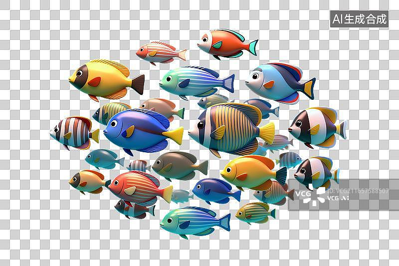 【AI数字艺术】插画风格，海洋鱼群，海鱼PNG格式的免抠元素图片素材