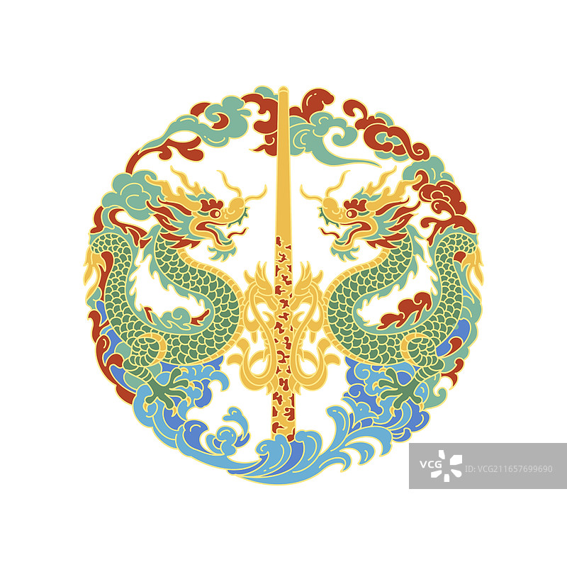双龙插画图片素材