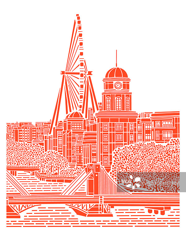 建筑插画，版画图片素材