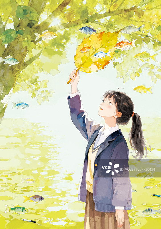 情感心理青春校园少男少女清新治愈手绘配图图片素材