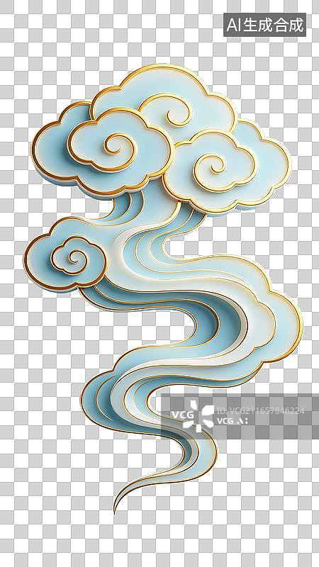 【AI数字艺术】C4D渲染飘逸舒展的卷云造型祥云，3D立体祥云元素图片素材
