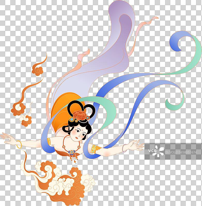 敦煌飞舞的飞天祥云唯美飘带国潮插画图片素材