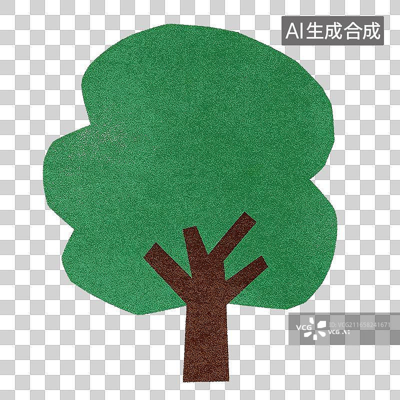 【AI数字艺术】绿色树冠棕色树干插画风格树木图片素材