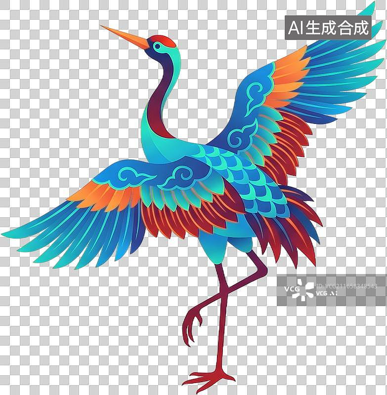 【AI数字艺术】色彩斑斓的国潮风格仙鹤插画图片素材