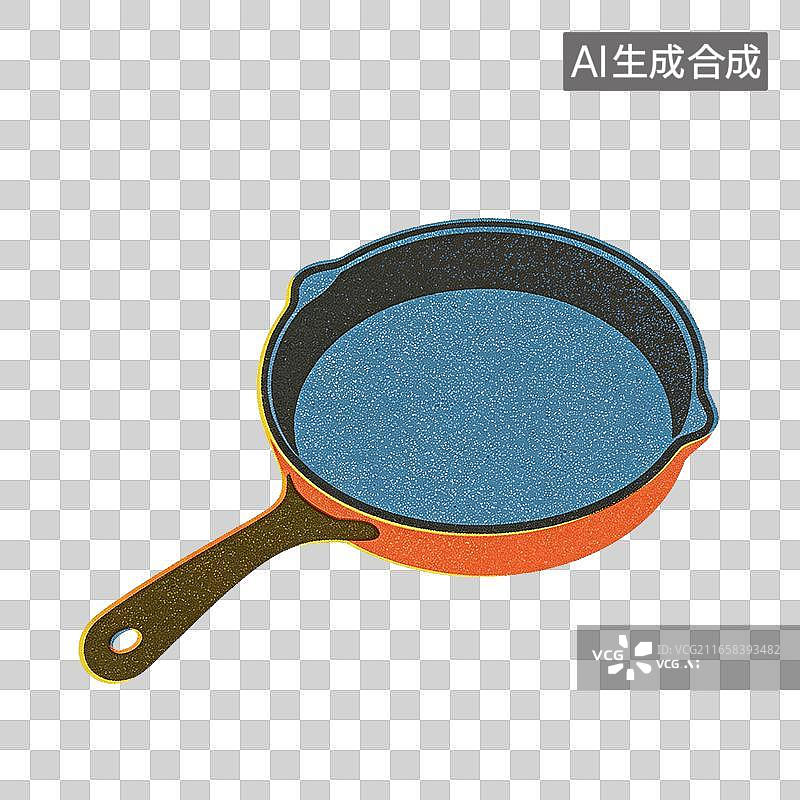 【AI数字艺术】蓝色内胆橙色铸铁煎锅插画图片素材