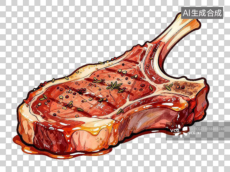 【AI数字艺术】AIGC：手绘风格黑胡椒羊排，美食免抠元素图片素材