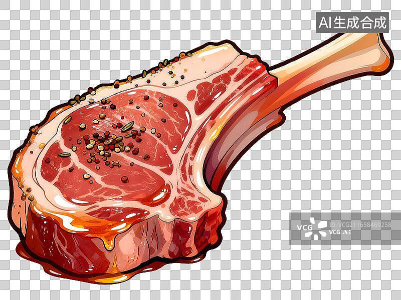 【AI数字艺术】AIGC：手绘风格黑胡椒羊排，美食免抠元素图片素材