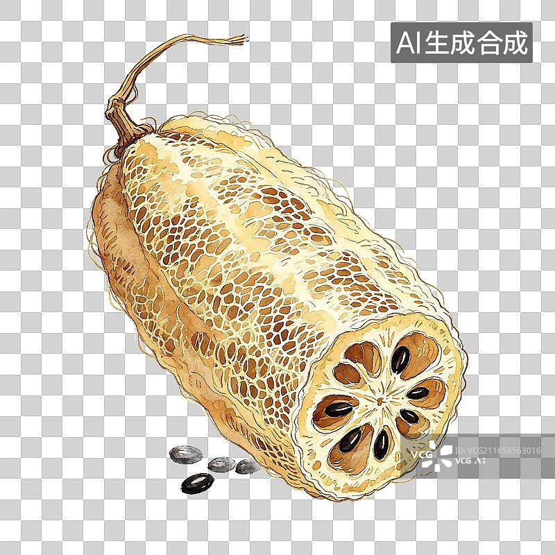 【AI数字艺术】干丝瓜络植物实物水彩手绘免抠插画图片素材