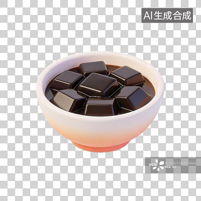【AI数字艺术】3D卡通中式小吃_龟苓膏图片素材