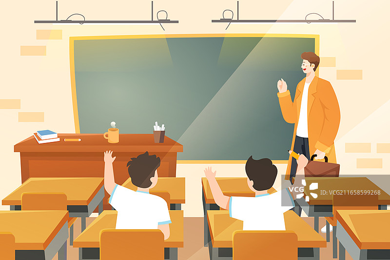 卡通教师节老师学生教育上课网课教培辅导读书新学期开学季秋季课堂电商花卉自然背景渐变矢量插画图片素材
