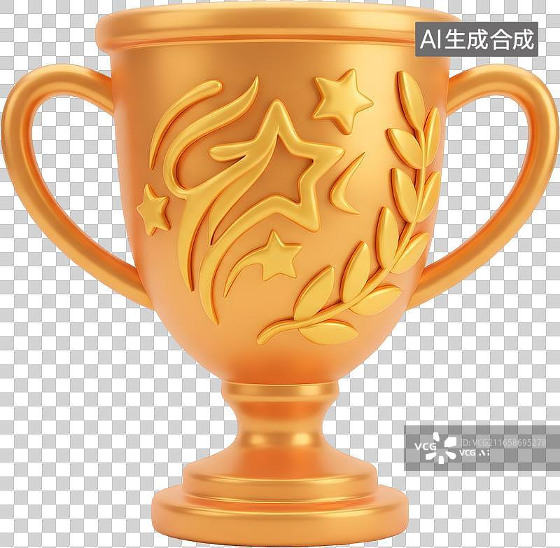 【AI数字艺术】金色立体奖杯配星星月桂花纹图片素材